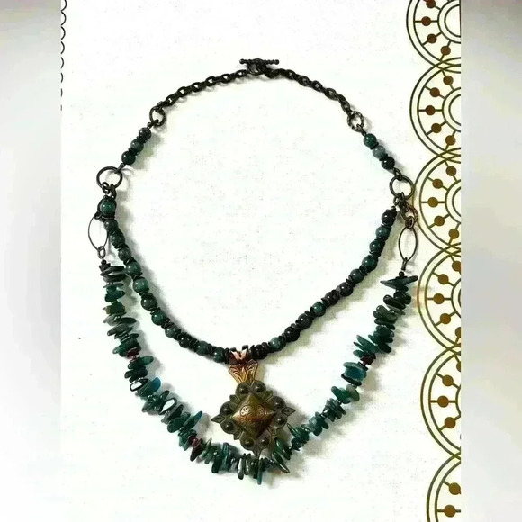 BS 2010 western copper tone stone double strand necklace - Picture 2 of 6